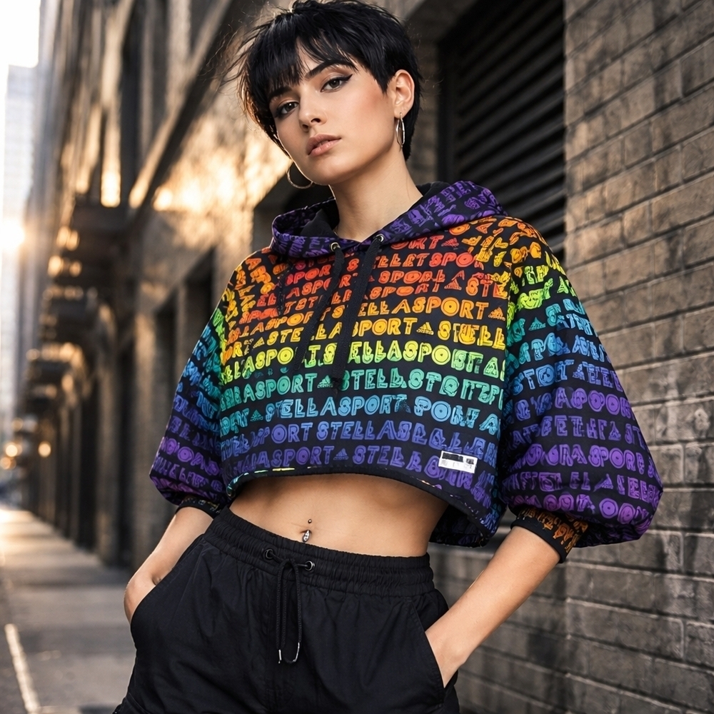 Adidas X Stella McCartney StellaSport Hoodie M AH8892 Rainbow Y2K